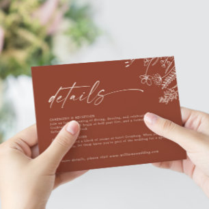 Boho Terrakotta Gebranntes Orange Details Hochzeit Begleitkarte