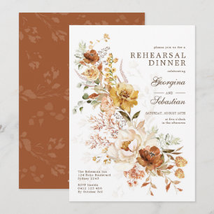 Boho-Terrakotta-Gelbe Blumenvorbesprechung Dinner Einladung
