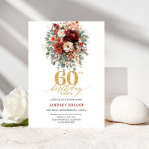 Boho-Terrakotta-Gold-Blumen-Einladung zum 60. Gebu