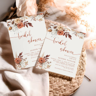 Boho Terrakotta-Junggesellinnenabschied Cream Blum Einladung