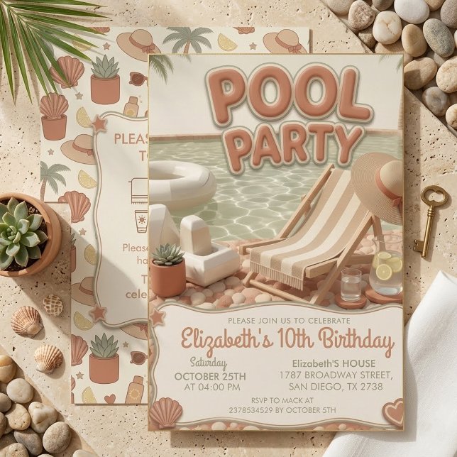 Boho-Terrakotta-Mädchen 10. Geburtstagspoolparty Einladung (Von Creator hochgeladen)
