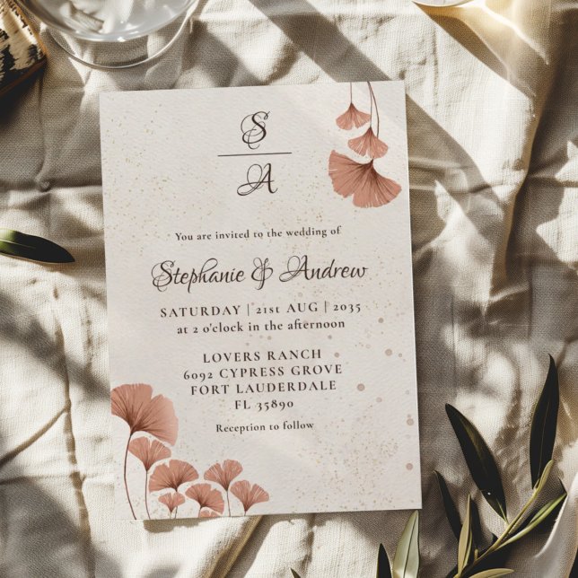 Boho-Terrakotta- & Monogramm-Wasserfarben-Hochzeit Einladung (Von Creator hochgeladen)