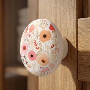 Boho Terrakotta Orange Pfirsich Blumenmuster Keramikknauf