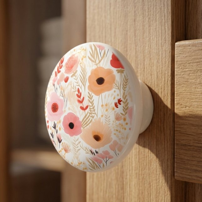 Boho Terrakotta Orange Pfirsich Blumenmuster Keramikknauf (Beautiful cabinet knob for a decor refresh)