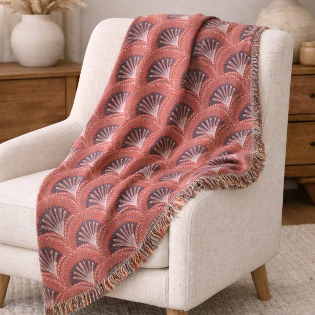 Boho-Terrakotta-Palmwedel-Fächer-Schuppenmuster  Decke (Von Creator hochgeladen)