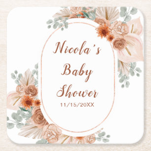 Boho-Terrakotta-Pampasgras-Baby-Party Rechteckiger Pappuntersetzer