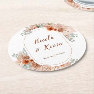 Boho-Terrakotta-Pampasgras-Hochzeit Runder Pappuntersetzer