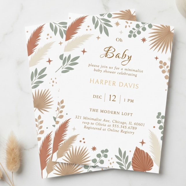 Boho Terrakotta Pampasgras Moderne Botanik Einladung (Boho Terracotta Pampas Grass Modern Botanical Invitation)