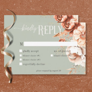 Boho Terrakotta Pfirsich & Creme Blumen Grünes Abe RSVP Karte