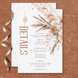 Boho Terrakotta-Pfirsich & Creme Blumen Weiße Deta Begleitkarte