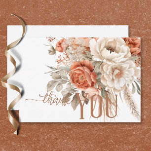 Boho Terrakotta Pfirsich- und Creme-Blumen Weiße H Dankeskarte