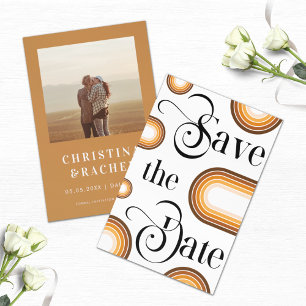 Boho Terrakotta Regenbogen Retro Schrift Hochzeits Save The Date