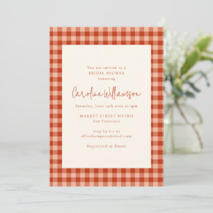 Boho-Terrakotta-Rot-Gingham-Karo-Junggesellinnenab Einladung