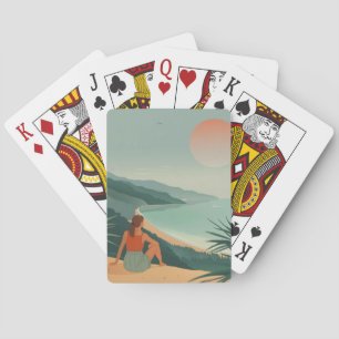 Boho Terrakotta-Sage Küstenbucht-Sonnenuntergangsl Spielkarten