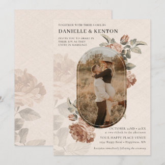 Boho Terrakotta Salbei Grün Oval Foto Hochzeit | Einladung