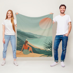Boho Terrakotta-Salbei-Küstenbucht-Sonnenuntergang Fleecedecke