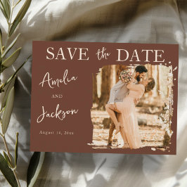 Boho-Terrakotta-Save-the-Date-Hochzeit mit einem F Ankündigungspostkarte
