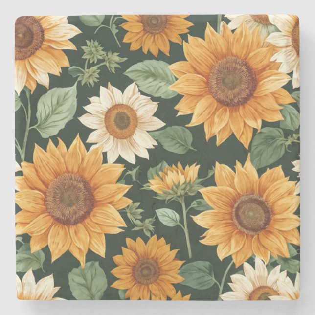 Boho-Terrakotta-Sonnenblumenmuster im Vintage-Stil Steinuntersetzer (Vorderseite)