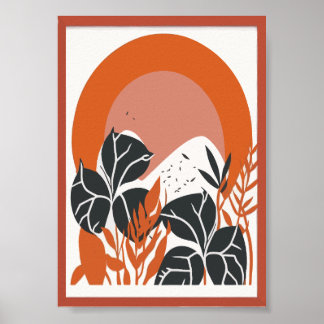 Boho-Terrakotta-Sonnenbogen-Tropenblattdruck Poster