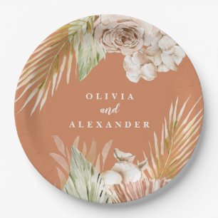 Boho-Terrakotta-Tropen-Blumen- und Palmenhochzeit Pappteller
