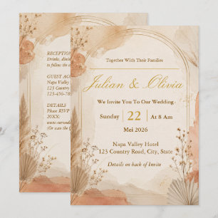 Boho-Terrakotta- und Goldbogen-Hochzeitseinladung Einladung