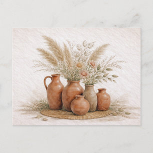 Boho-Terrakotta-Vase Pampasgras Floral Postkarte