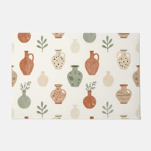 Boho-Terrakotta-Vasen Botanisches Muster Fußmatte (Vorderseite)