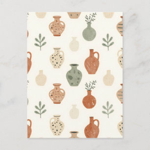 Boho-Terrakotta-Vasen Botanisches Muster Postkarte