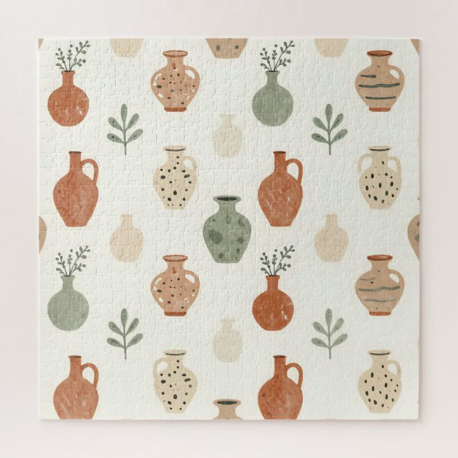 Boho-Terrakotta-Vasen Botanisches Muster Puzzle (Vertikal)