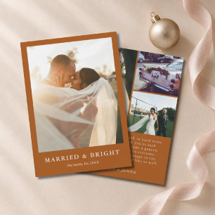 Boho Terrakotta Verheiratet & Hell 4 Foto-Hochzeit Feiertagskarte