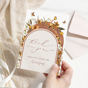Boho Terrakotta Wildblumen Brautdusche Bogen Dankeskarte