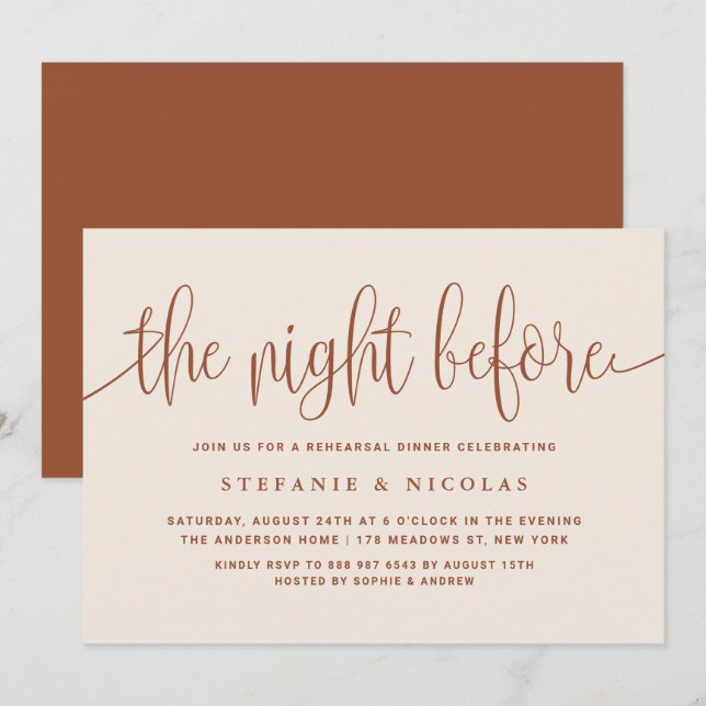 Boho The Night Before Terracotta Probe Dinner Einladung (Vorne/Hinten)