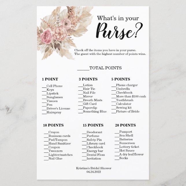 Boho Thema Was ist in Ihrem puren Duschspiel (Vorderseite)