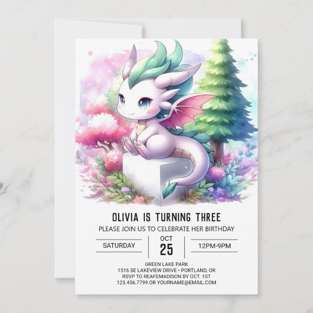 Boho Theme Dragon Birthday Einladung (Vorderseite)