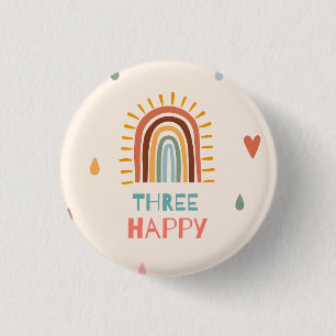 Boho Three Third Birthday Rainbow Button