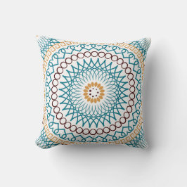 Boho Throw Pillow Brown Aquamarin Gold Kissen