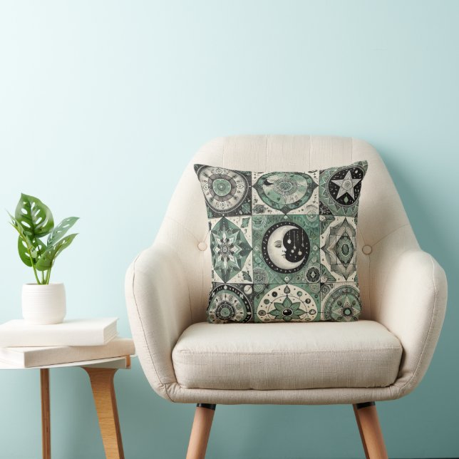 Boho Throw Pillow Moon und geometrischer Akzent Kissen (Stuhl )