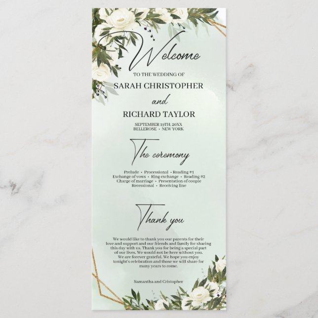 Boho tiefgrünes Blattwerk, weißer Rosengoldrahmen Programm (Vorderseite)