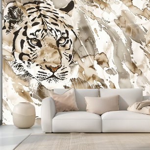 Boho Tiger Animal Print in Soft Beige und Brown Tapete