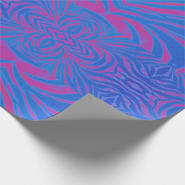 Boho Tiger Stripe Pink und Blau Geschenkpapier (Ecke)