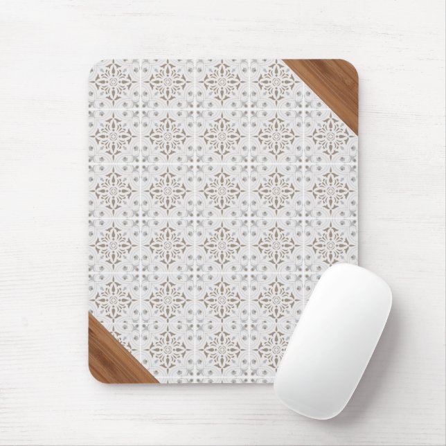 Boho Tile Bamboo Office Bohemisch Mousepad (Mit Mouse)