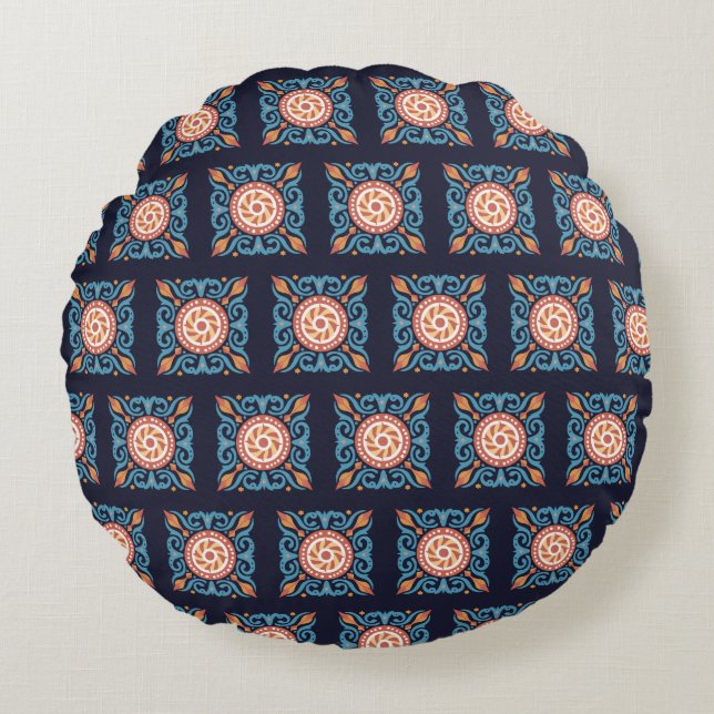 Boho Tile Rundes Kissen (Vorderseite)