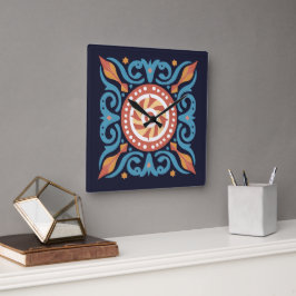 Boho Tile Wall Clock Quadratische Wanduhr