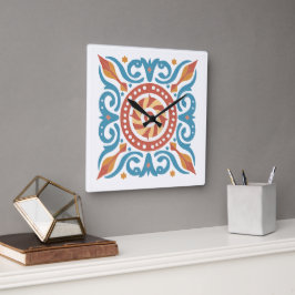Boho Tile Wall Clock Quadratische Wanduhr