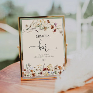 Boho Tiny Wildblume Gold Mimosa Bar Sign Sockelschild