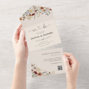Boho Tiny Wildblume in einer Hochzeit Einladung