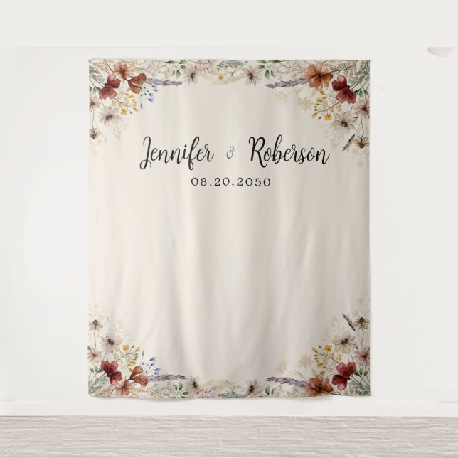 Boho Tiny Wildblume Wedding Backdrops Wandteppich (Vorderseite)