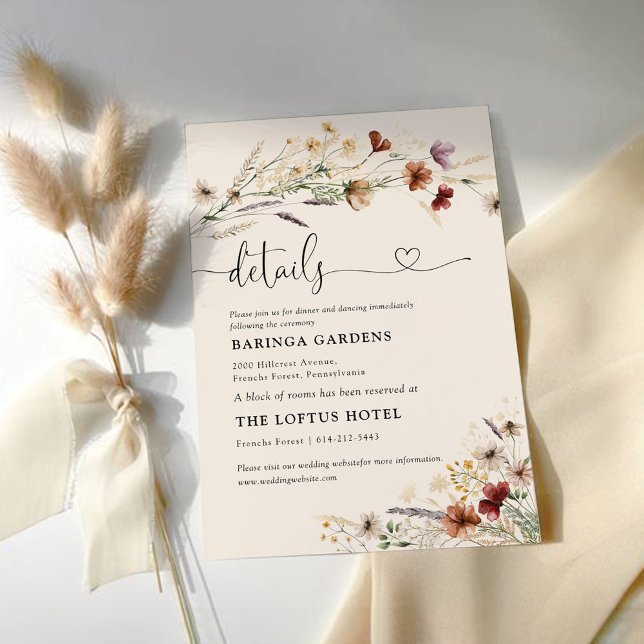 Boho Tiny Wildblume Wedding Details Begleitkarte (Von Creator hochgeladen)