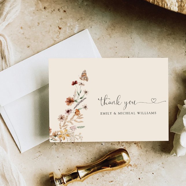 Boho Tiny Wildblume Wedding Flat Danke Karte (Von Creator hochgeladen)