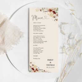 Boho Tiny Wildblume Wedding Menu Menükarte